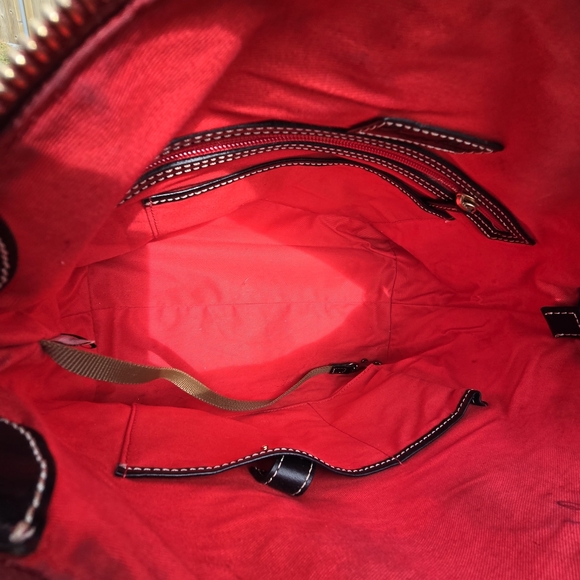 Dooney & Bourke 1975 Logo Satchel Cream Black Red Interior Shoulder Bag - Picture 11 of 14
